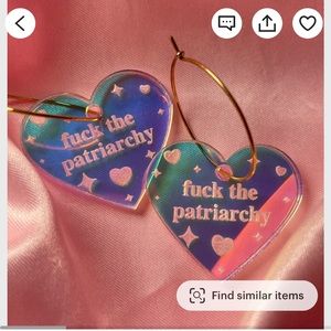 Iridescent F*** The Patriarchy Heart Hoop Earrings